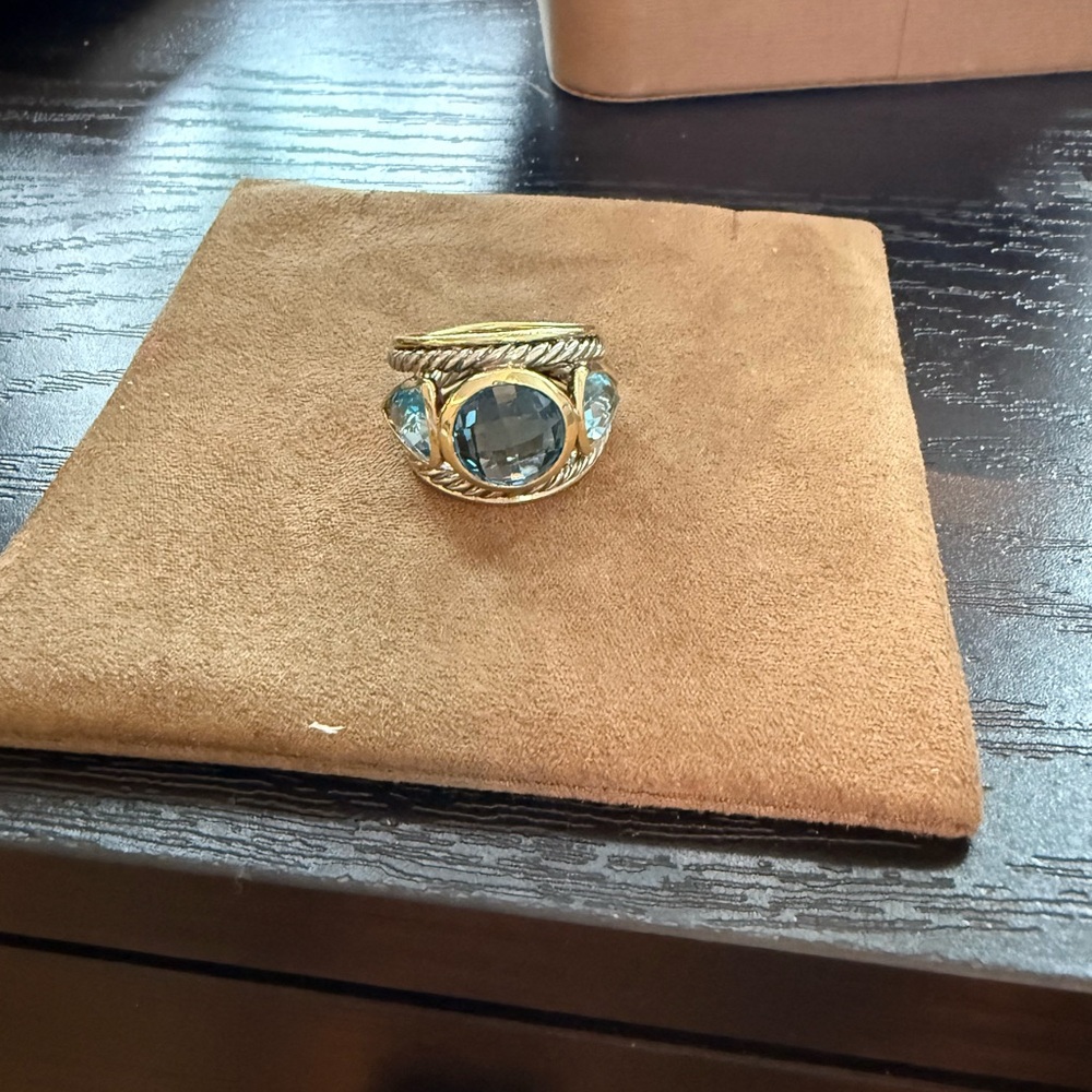 Three Stone David Yurman Topaz Gold and Silver Women's Ring